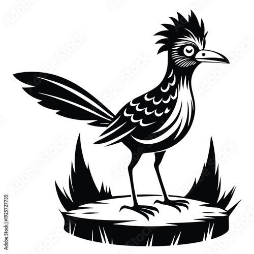 monochromatic roadrunner silhouette line art vector illustration with a white background