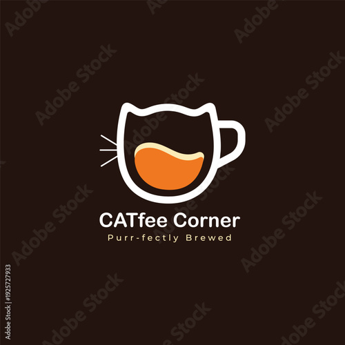 Creative Coffee Logo with Cat Face Shaped Cup for Café and Branding