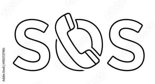 Black and white illustration of the letters sos with a stylized element