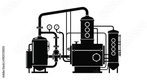 Industrial machinery diagram in black featuring a striking silhouette high quality