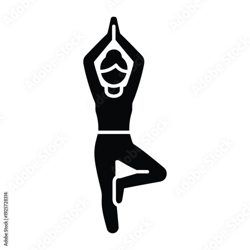 Black silhouette of woman performing yoga tree pose for fitness and mental health