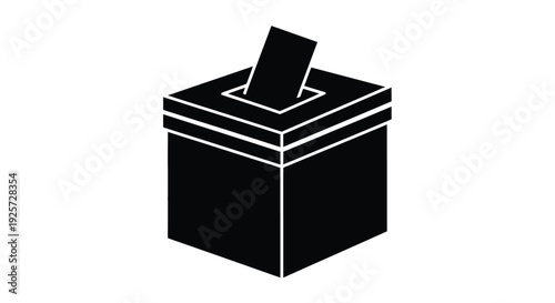 A black ballot box with a single ballot depicted as a silhouette