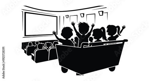 People enjoying a movie in a cinema depicted as a striking silhouette