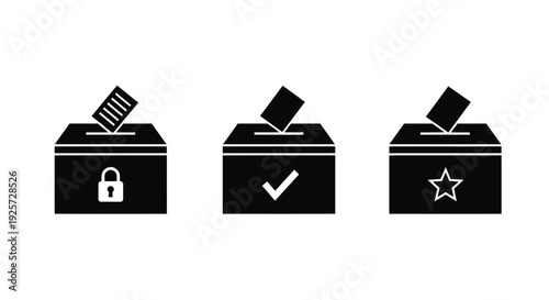 Three voting boxes with different symbols a striking silhouette