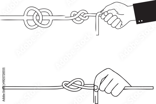 Demonstration of tying a secure knot on a rope with hands illustrating the process step by step in a clear instructional