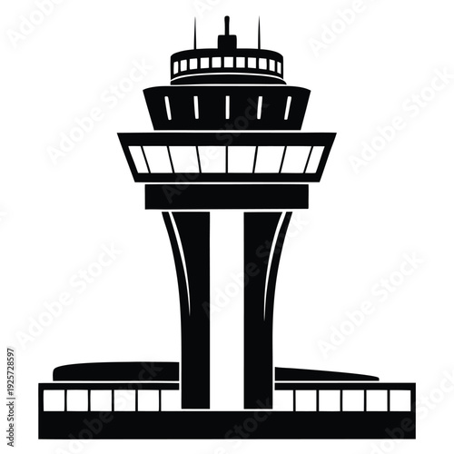 air traffic control tower silhouette line art vector illustration with a white background