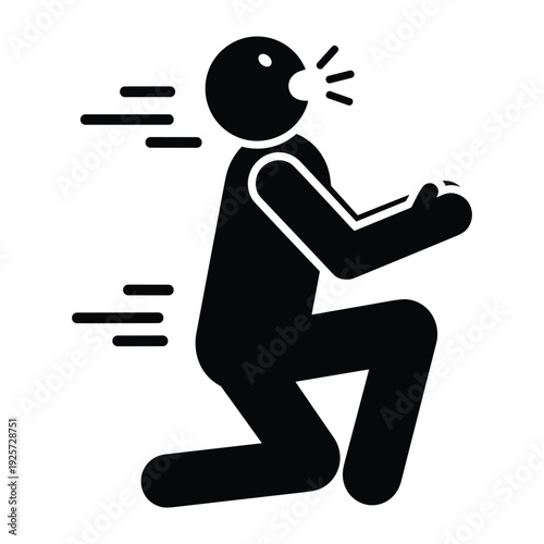 Silhouette icon of a man on knees screaming loudly with intense emotional expression