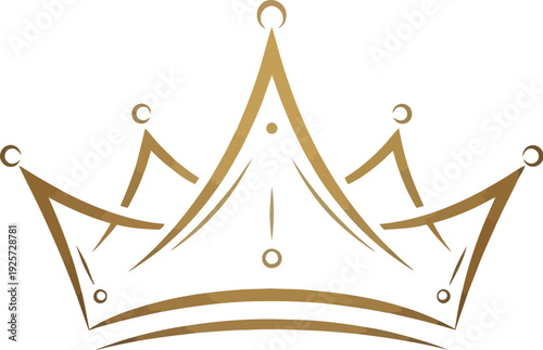 Elegant golden line art illustration of a royal crown symbolizing majesty power and supreme authority positioned centrally on a subtle cream background for design use