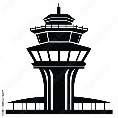 air traffic control tower silhouette line art vector illustration with a white background