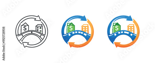 Circular Trade Balance. Bridge between economies metaphor visualized as a symbolic circular trade mark suggesting balance,