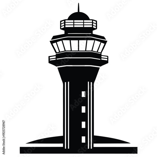 air traffic control tower silhouette line art vector illustration with a white background