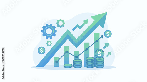 Financial Growth and Success Illustrating Positive Economic Trends with Charts and Coins