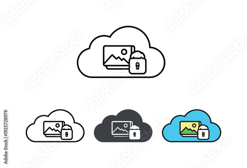 Memory vault metaphor expressed as a simple cloud container holding a tiny image thumbnail shape inside, clearly described as one