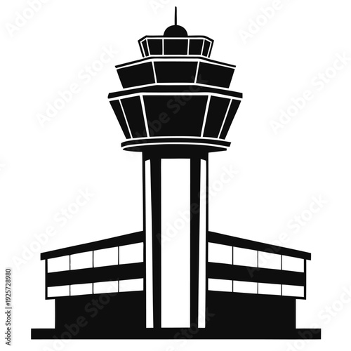 air traffic control tower silhouette line art vector illustration with a white background