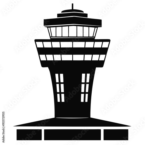 air traffic control tower silhouette line art vector illustration with a white background