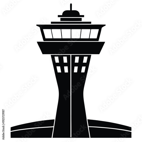 air traffic control tower silhouette line art vector illustration with a white background