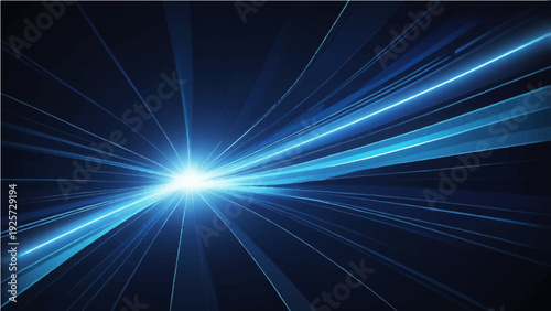 Glowing blue fractal design featuring a bright light burst and energy rays with motion flare in an abstract space illustration