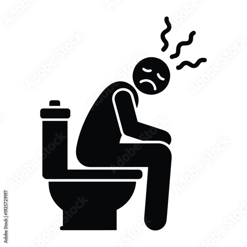 Person suffering from constipation or diarrhea sitting on a toilet bowl in pain