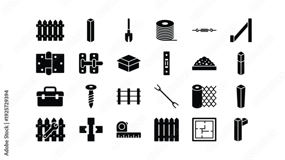 Fototapeta premium Black Construction Tools Icons Set on White Background