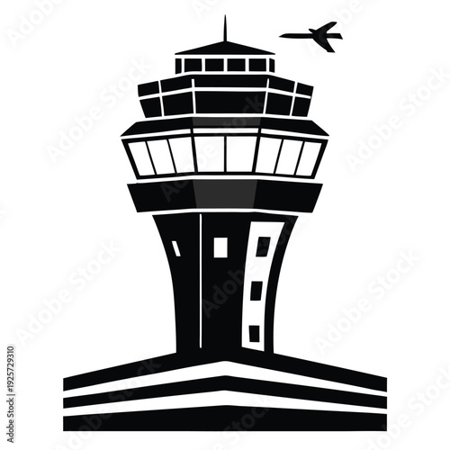 air traffic control tower silhouette line art vector illustration with a white background