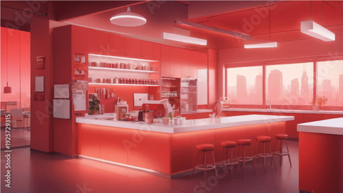 Modern luxury kitchen and restaurant interior design featuring stylish furniture, a sleek table, and indoor decor within a contemporary apartment architecture style