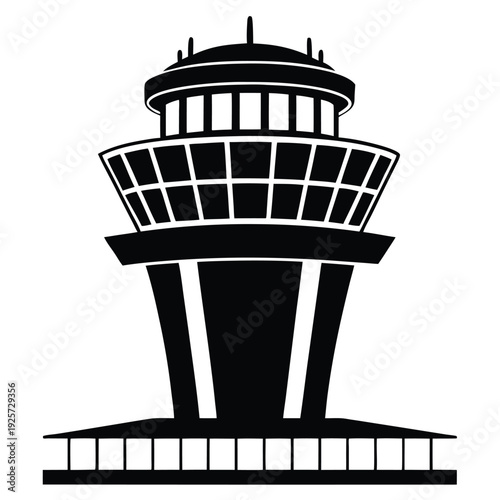 air traffic control tower silhouette line art vector illustration with a white background