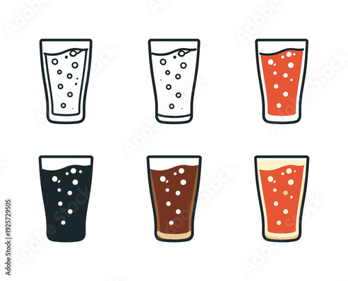 Bubbly beverage symbol presenting a classic soda style glass filled with effervescent liquid and rising bubbles, clearly visible