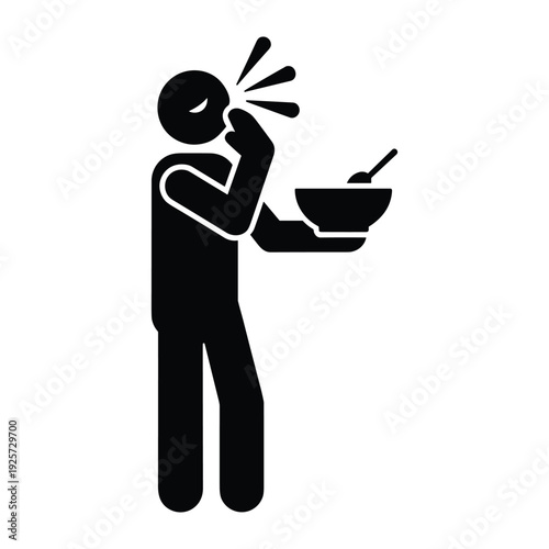 Black silhouette icon representing a person coughing or choking while eating food bowl