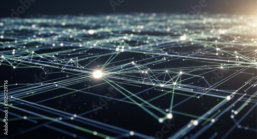 Abstract digital network grid with glowing nodes and connections.