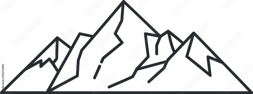 Fototapeta premium Minimalist black line art depiction of a rugged mountain range peaks showcasing sharp angles and geometric simplicity against a clean white background perfect for design.
