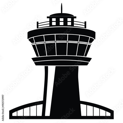 air traffic control tower silhouette line art vector illustration with a white background