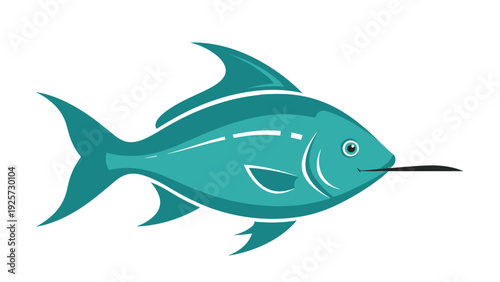 Stylized illustration of a sleek blue marlin fish with a long bill and sharp fins swimming against a plain white background.