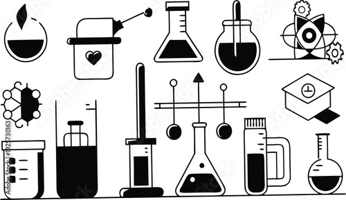 Science Laboratory Icons Set – Chemistry and Research Symbols