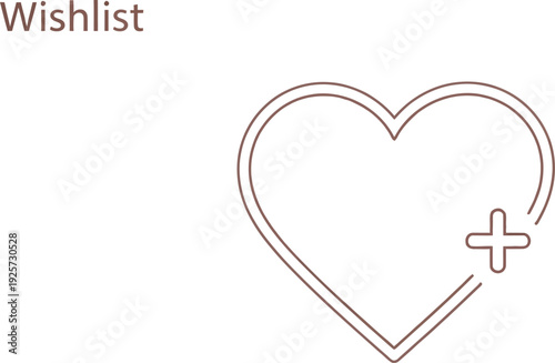 Simple line art icon depicting a heart shape with a plus sign overlay suggesting adding an item to a favorite or wishlist collection for digital media.