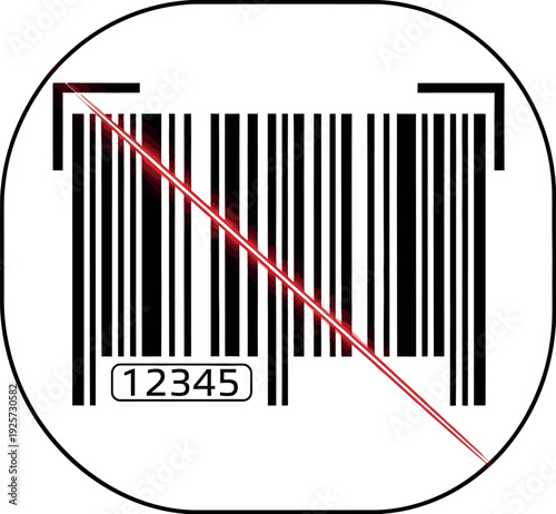 Red laser scanning line crossing over a standard black and white universal product code barcode symbol indicating an error or cancellation during retail checkout processes
