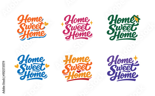 Home Sweet Logo Designs. Modern flat holiday banner design highlighting modern lettering logo set for Home Sweet Home, high-demand