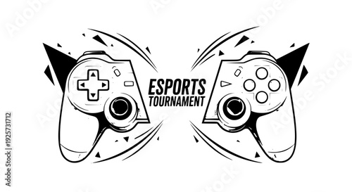 Split gaming controller vector illustration, dynamic composition, bold flat colors, competitive gaming concept, clean geometric shapes, isolated background, esports tournament theme