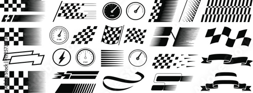 racing flags and speed elements vector set