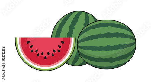 Three watermelons a whole a sliced and a halved fruit presented together