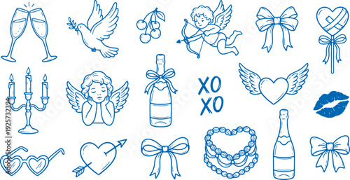 Valentine's day icons set with hearts love symbols and romantic elements on white background