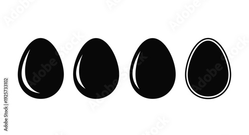 Four black egg shapes progressing through lunar phases silhouette