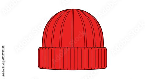Illustration of a bright red ribbed knit beanie hat on a white background