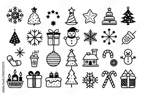 set of christmas line icons silhouette line art vector illustration with a white background