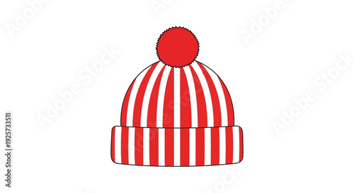 A simple illustration of a red and white striped winter beanie with a pom pom