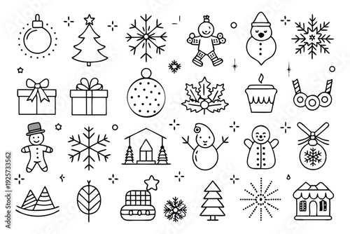 set of christmas line icons silhouette line art vector illustration with a white background