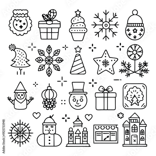 set of christmas line icons silhouette line art vector illustration with a white background