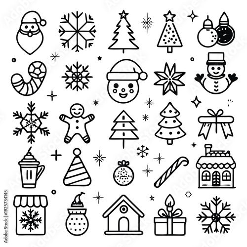 set of christmas line icons silhouette line art vector illustration with a white background