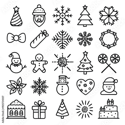 set of christmas line icons silhouette line art vector illustration with a white background