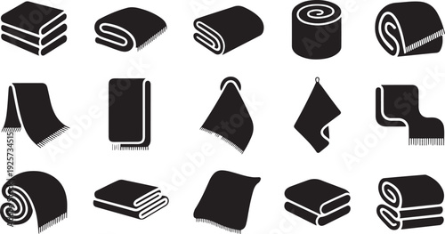 Assorted Folded and Rolled Blanket and Towel Silhouettes in Black and White