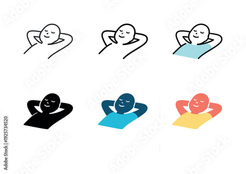 Rest and relaxation idea presenting a simplified human figure lying back with closed eyes, smooth lines, and an uncluttered scene